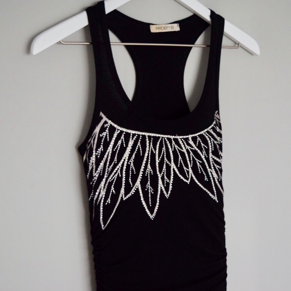 Racerback Tank w/ Rhinestone Feather Design - Picture 1 of 8